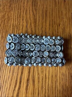 Silver Crystal Stretch Bracelet - Bold Multi-Row Cuff